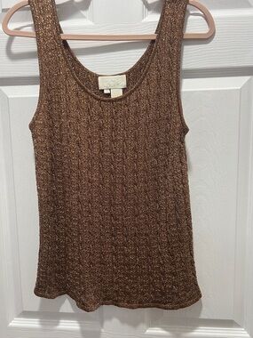 Cache Metallic Copper Ribbed Tank Top